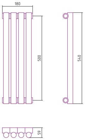 Отопительный радиатор ЭСТЕТ-1 н/ж 500х180 / 4 сек (Матовый БЕЛЫЙ), артикул 30-0301-5004