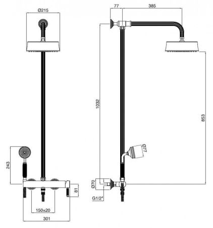 Душевая стойка со смесителем CEZARES OLIMP-CD-L, артикул OLIMP-CD-03/24-L