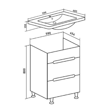 Тумба Runo Парма 60 напольная 2 ящика под умывальник УТ000001837 (Omega 60) (00000001139), артикул 00000001139