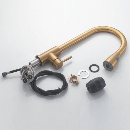 Смеситель для кухни с выдвижным изливом Raffine F213G, золотой сатин, артикул F213G