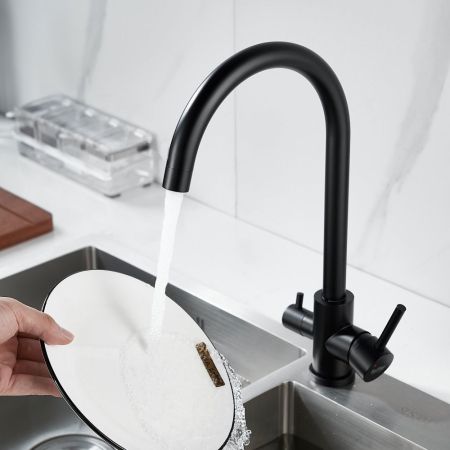 Смеситель для кухни с подключением фильтра воды Raffine F108H, черный