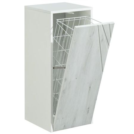 Подвесной шкаф Акватон Сакура 33 1A220703SKW80 с бельевой корзиной Ольха наварра Белый глянец, артикул 1A220703SKW80