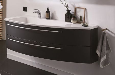 Puris Crescendo, тумба под раковину 1400 мм правая, цвет черный структурный, артикул WUA361409R(755/155)
