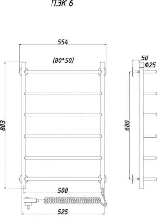 Электрический полотенцесушитель Тругор ПЭК 6 80x50 Хром, артикул Пэк6/8050