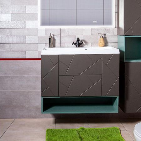 Тумба с раковиной и нишей Бриклаер КРИСТАЛЛ 90, графит/муссон, артикул КРИСТАЛЛ 90