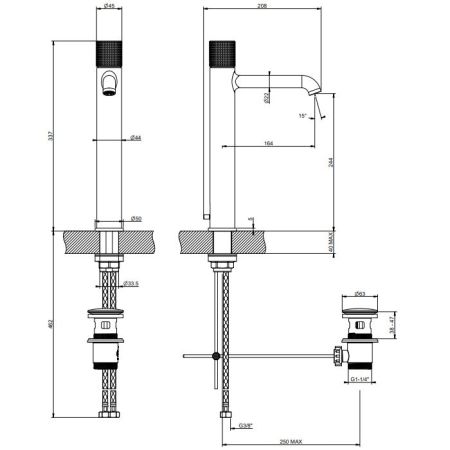 GESSI HABITO CESELLO Смеситель для раковины высокий, с донным клапаном, цвет Black XL, артикул 70403#299