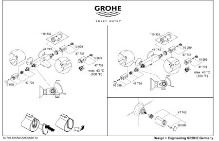 Рукоятка выбора температуры для термостата GROHE Grohtherm 1000, хром (47739000), артикул 47739000