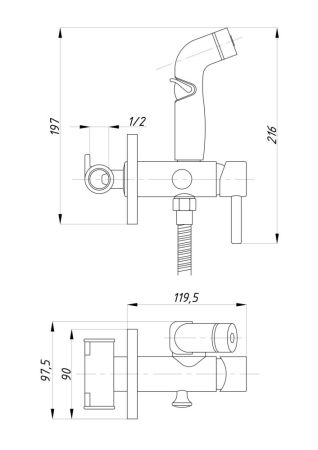 Гигиенический душ ПРОФСАН встраиваемый тип См-БдОРЗШл (PSM-ST-0710), артикул PSM-ST-0710