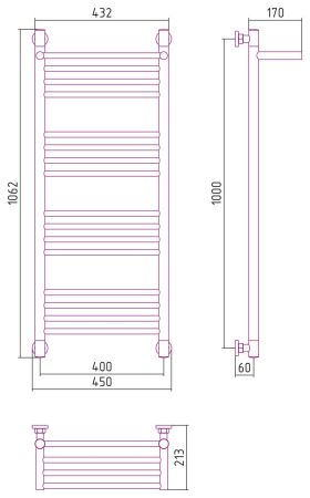 Полотенцесушитель водяной "БОГЕМА 1П +" 1000х400 (Без покрытия), артикул 00-0223-1040