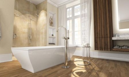 Смеситель для ванны GROHE Grandera с душевым гарнитуром, верхняя монтажная часть, напольный монтаж, хром (23318000)