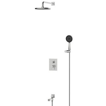 DELTA2.0 Душевой комплект встраиваемый с изливом (смеситель встраиваемый, верхний душ, ручной душ со шлангом и держателем), сатин DEL2.0-VDSET-IN