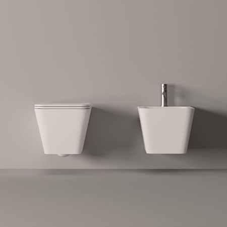 Биде, Alice, Hide, тип установки-подвесной, ширина, мм-350, глубина, мм-550, высота, мм-285, форма чаши-прямоугольная, отверстия для смесителя-1, материал-керамика, вид грязеотталкивающего покрытия-Aliglaze+, крепления в комплекте, без сливного механизма,, артикул 31220109SET