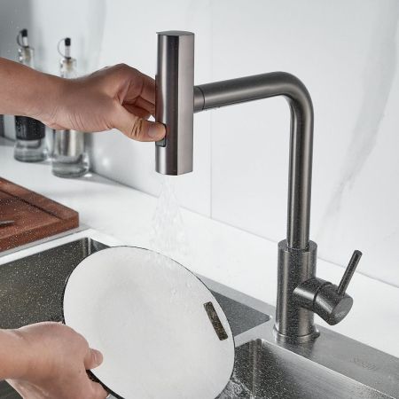 Смеситель для кухни с мультифункциональным изливом Raffine F203T, оружейная сталь, артикул F203T