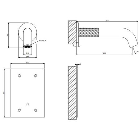 GESSI 316 INTRECCIO Смеситель для раковины настенный, электронный, излив 200 мм., внешняя часть, цвет Steel Brushed, артикул 54115#239
