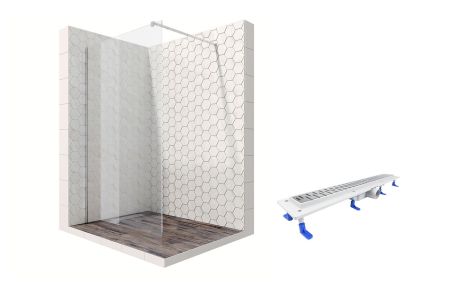 Душевая перегородка Ambassador Walk-in 15031102-ST13, свободный вход, линейный трап, 100см