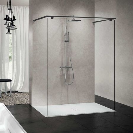 NOVELLINI KUADRA HF Душевое ограждение 1540х2147 мм., с свободным входом, с полотенцедержателем, стекло прозрачное, профиль черный матовый, артикул KUADFC156PS-1H