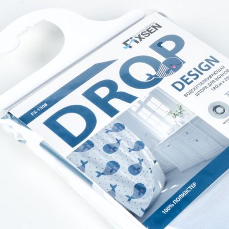 Штора для ванной комнаты FIXSEN DESIGN FX-1508, белый/синий, артикул FX-1508