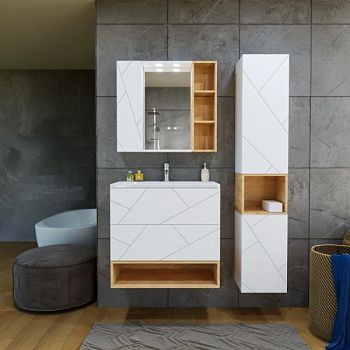 Комплект мебели для ванной Бриклаер КРИСТАЛЛ 80ZSNB, белый/дуб бунратти