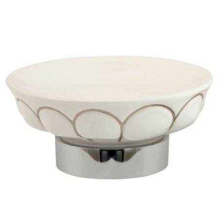 OLIVIA Mыльница настольная, керамика белая с декором платина, хром, артикул 17540