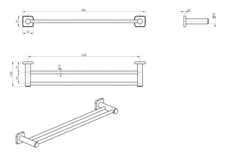 Полотенцедержатель двойной WONZON & WOGHAND, Хром (WW-V1102-CR), артикул WW-V1102-CR