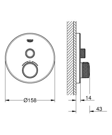 Внешняя часть термостатического смесителя на 1 выход GROHE Grohtherm SmartControl, белая луна (29150LS0), артикул 29150LS0