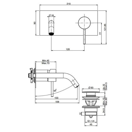 Fima Carlo Frattini Spillo Tech Cмеситель для раковины, встраиваемый, излив: 12.3см., цвет: золото, артикул F3051TWX5XOR