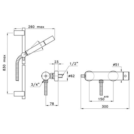 Stella Bamboo Душевой комплект 3283AC/302-6: смеситель, штанга+ручной душ, цвет: хром, артикул BT 02420 CR00