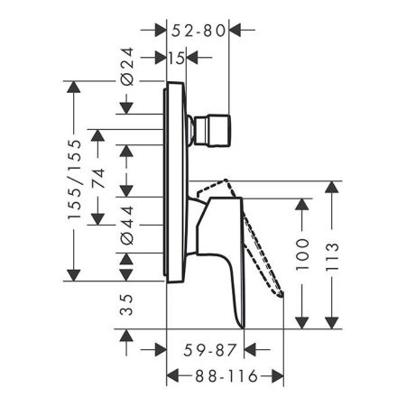 Смеситель для душа, Hansgrohe, Talis E, тип открывания воды-однорычажный, тип регулирования воды-керамический узел смешивания, тип установки-встраиваемый, внутренняя часть-необходимо заказать, цвет-черный матовый, регулируемое ограничение температуры, с п, артикул 71745670
