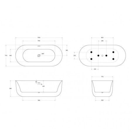 Акриловая ванна BELBAGNO BB706-1800-800, артикул BB706-1800-800