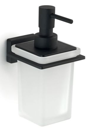 Gedy Atena, настенный стеклянный дозатор c металлической помпой, цвет черный матовый, артикул 4481(14)