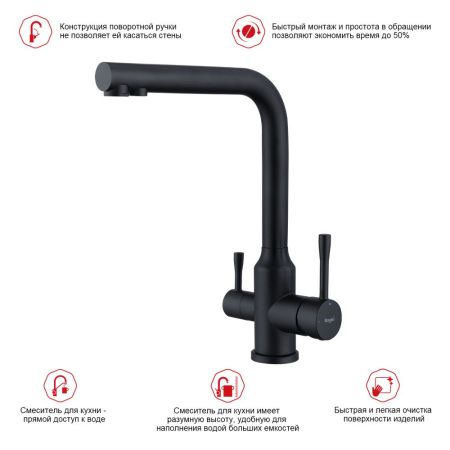 Смеситель для кухни с подключением фильтра Raglo R81.61.06, черный
