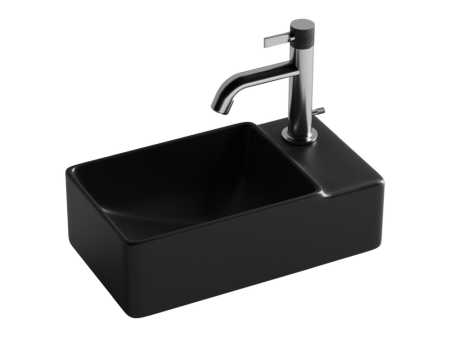 Умывальник подвесной прямоугольный (чаша слева, отверстие под смеситель справа) цвет черный матовый Элемент (Element) 395x220x125мм, артикул CN5045MB