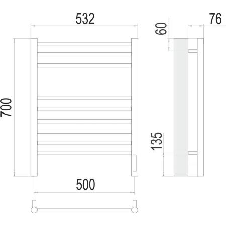 Полотенцесушитель электрический Terminus Аврора П9 50х70, артикул 4670078527240