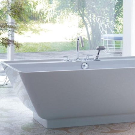 Burgbad Senza Ванна отдельностоящая прямоугольная 180x85x57.5 см, выравнивающая рама,со слив переливом Multiplex в отделке хром,  цвет белый, артикул MWAP180 C0001