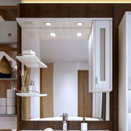 Зеркало со шкафом Бриклаер БАЛИ 90 см правое, светлая лиственница/белый, артикул 4627125412042