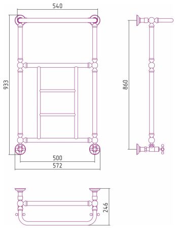 Полотенцесушитель водяной "Ренессанс 1452" 860х500 (Матовое ЗОЛОТО), артикул 032-0282-8650