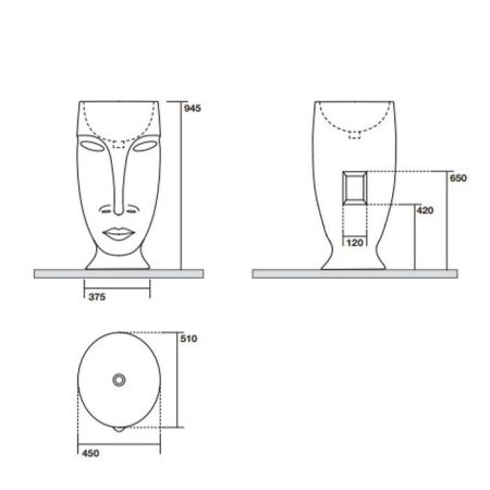 Kerasan Artwork Раковина свободностоящая "MOLOCO", слив в стену, цвет: Bianco-argento
