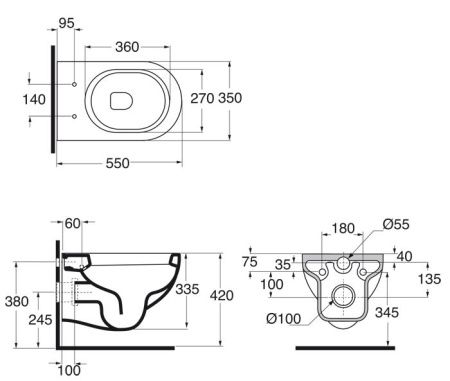 AZZURRA NUVOLA Унитаз подвесной 55х35см, цвет белый, с креплением KIT2000CF