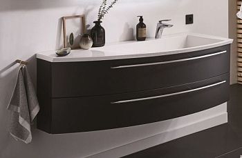 Puris Crescendo, тумба под раковину 1400 мм левая, цвет черный структурный