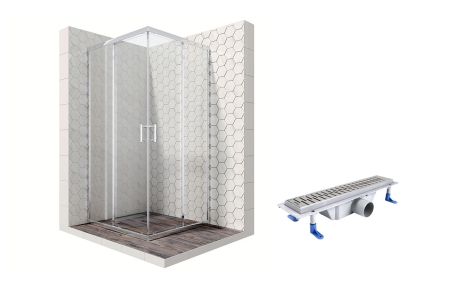 Душевой уголок Ambassador Kingston 14011103-ST2, квадратный, линейный трап, 100х100