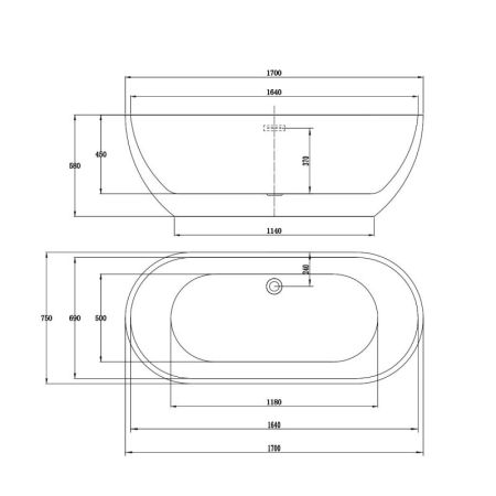 Акриловая ванна Vincea VBT-109 170x75 без гидромассажа, артикул VBT-109
