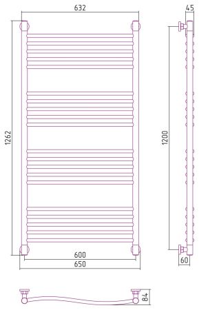 Полотенцесушитель водяной "ФЛЮИД+" 1200х600 (САТИН), артикул 071-0222-1260
