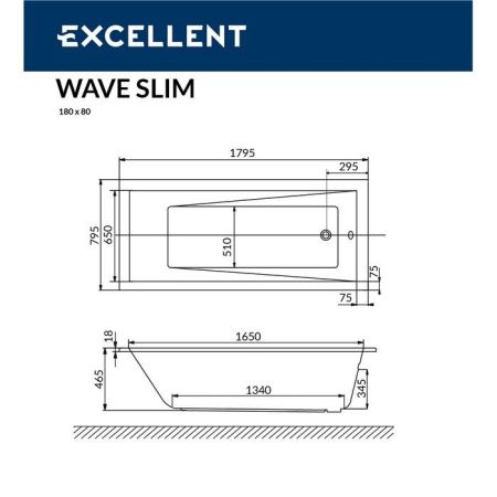 Ванна EXCELLENT Wave Slim 180x80, артикул WAEX.WAV18WHS