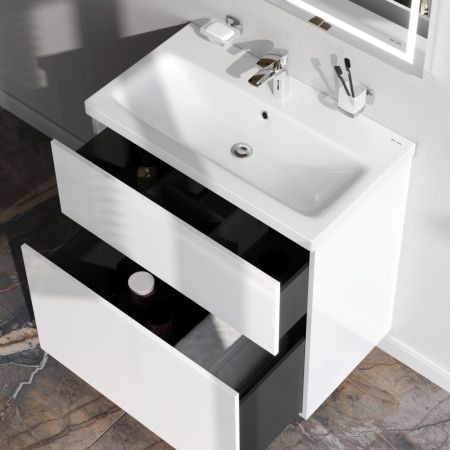 M90FSX07522WG32 GEM, База под раковину, напольная, 75 см, 2 ящика push-to-open, цвет: белый, глянец, артикул M90FSX07522WG32