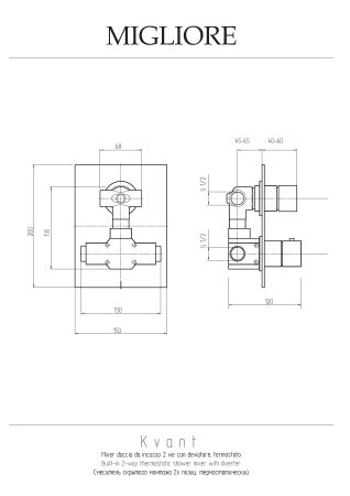 KVANT См-ль скрытого монтажа моноком., 2-х позиционный термостат. с девиатором, хром