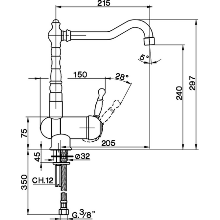 CISAL Arcana Royal Смеситель для кухни на 1 отверстие, цвет золото, артикул AY00153024