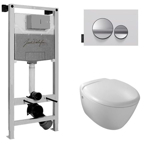 Комплект унитаза с инсталляцией Jacob Delafon Presquile E21743RU-00 с сиденьем Микролифт и клавишей смыва Хром, артикул E21743RU-00