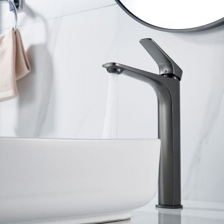 Смеситель для раковины высокий Shevanik S4211T, оружейная сталь, артикул S4211T