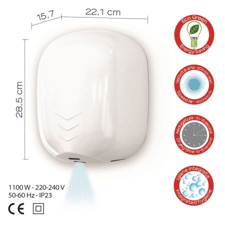 Gedy Bora, электрическая сушилка для рук с фотоэлементом, цвет белый, артикул 2454(02)