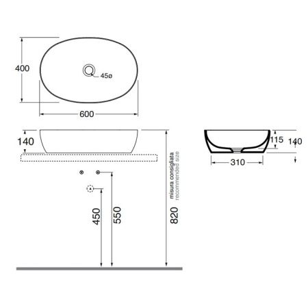AZZURRA ELEGANCE CIRCLE раковина накладная 60х40х14см без отв. под смеситель , без перелива. цвет Cacao